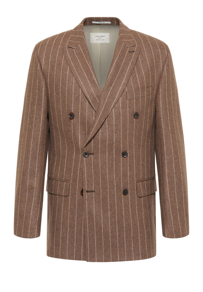 Double breasted brown jacket with beige stripes