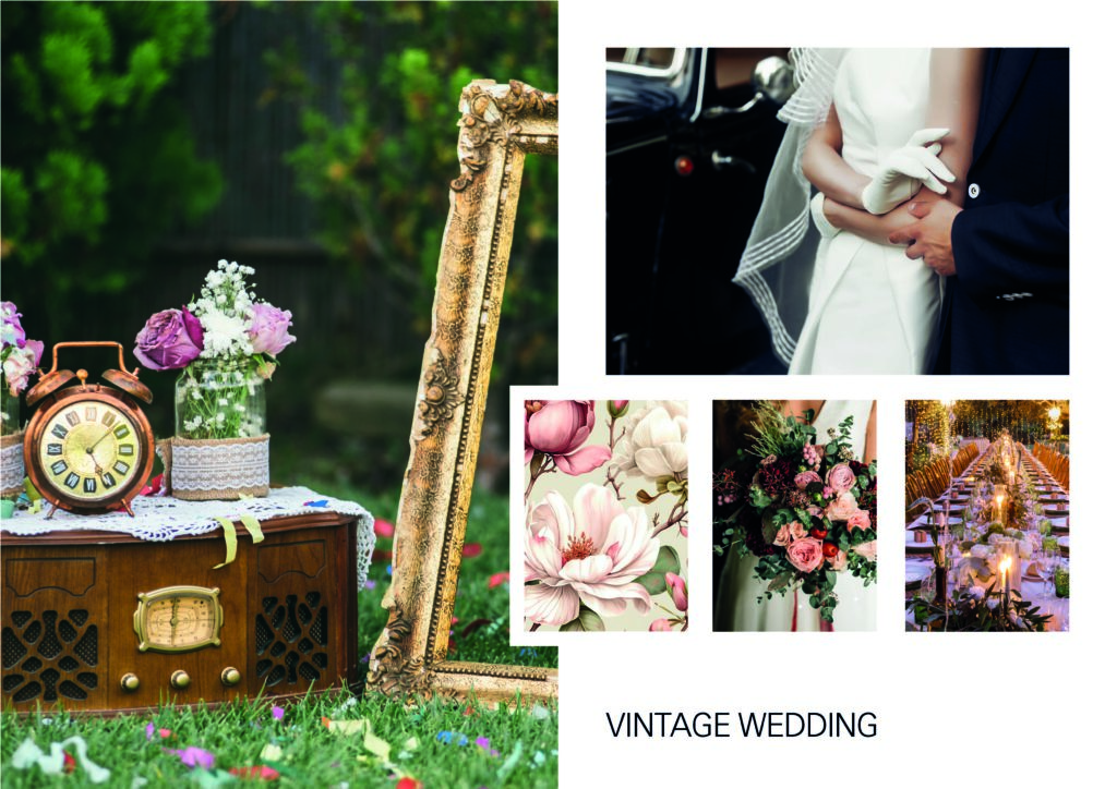 Collage of five pictures matching the theme "Vintage Wedding