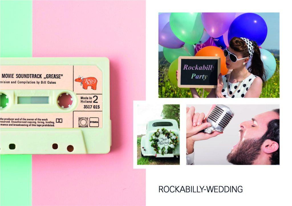 Collage of four pictures matching the motto "Rockabilly Wedding